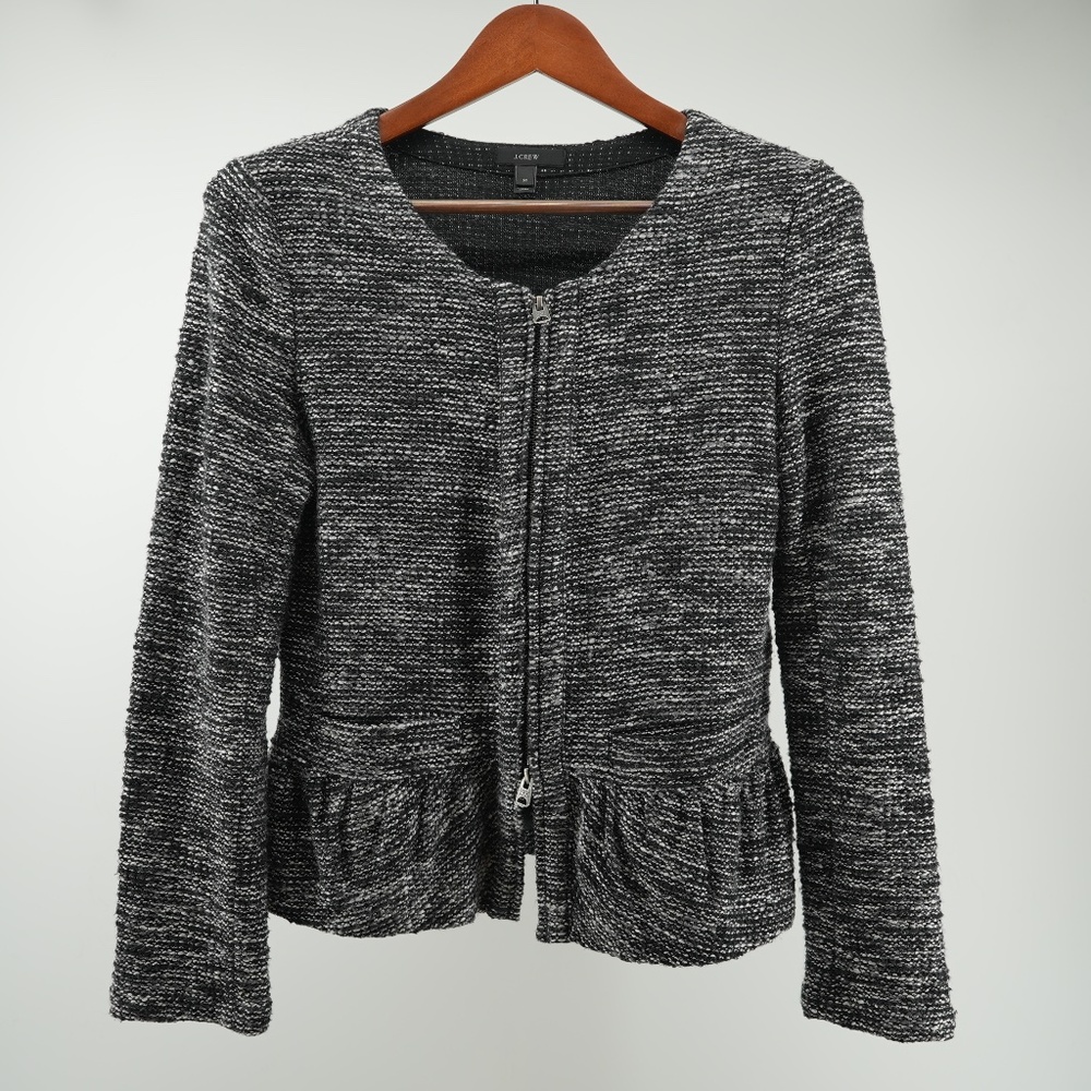 J.Crew Textured Knit Zip-Front Cardigan Peplum Cotton Size M